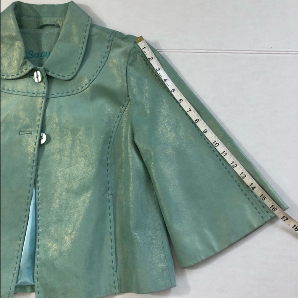 Saguaro Fairycore Green Leather Jacket with gold shimmer flecks - Picture 7 of 8
